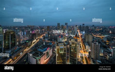 Chengdu City Skyline Night View Stock Photo Alamy