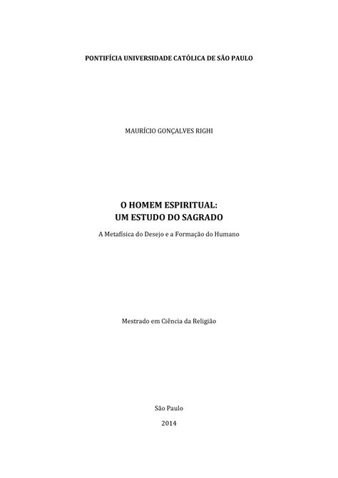 O Homem Espiritual Um Estudo Do Sagrado Pontif Cia Universidade Cat