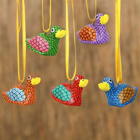 Unicef Market Painted Wood Alebrije Duck Ornaments Set Of 5 From