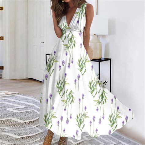 Dengdeng Dresses For Women 2024 Sleeveless Floral Print Maxi Dress