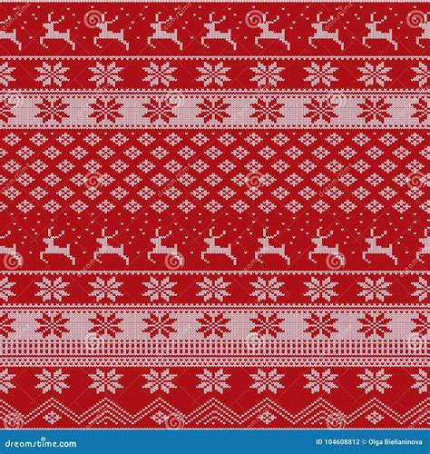 Knitted Christmas Sweater Pattern With Deers Fir Trees Snowflakes