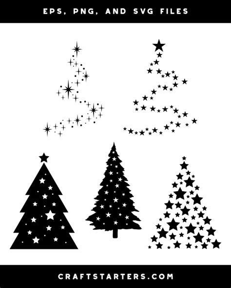 Starry Christmas Tree Silhouette Clip Art