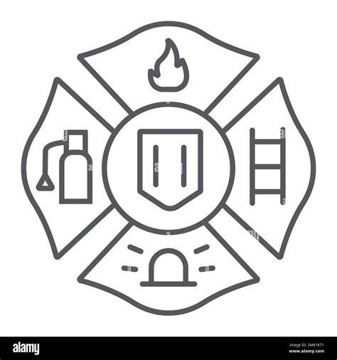 Fire Emblem Thin Line Icon Symbol And Firefighter Fire Badge Sign