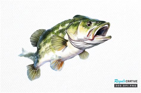 Bass Fishing Watercolor Art Clipart Png Graphic By Regulrcrative