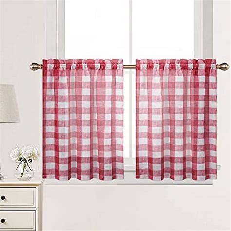 Farmhouse Plaid Window Curtains Semi Sheercountry Kitchen Curtains