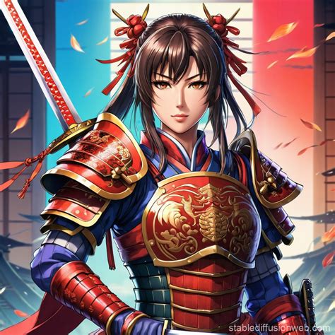 Woman Wearing Samurai Armor And Holding A Sword Prompts Stable