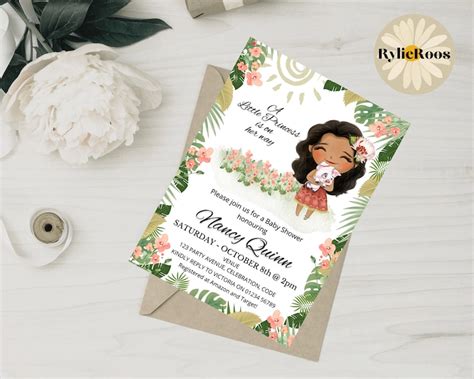 Princess Moana Baby Shower Invitation Cute Moana Editable Etsy