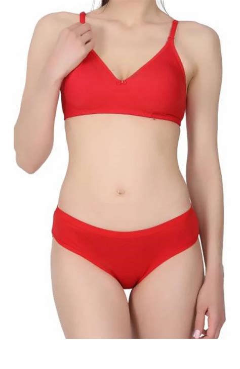 Cotton Bikini MAHIRA MOLD SET Bra Panty Set Solid Red Lingerie Set Plain At Rs 90 Piece In Surat