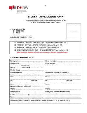 Fillable Online International Mosbach Dhbw STUDENT APPLICATION FORM