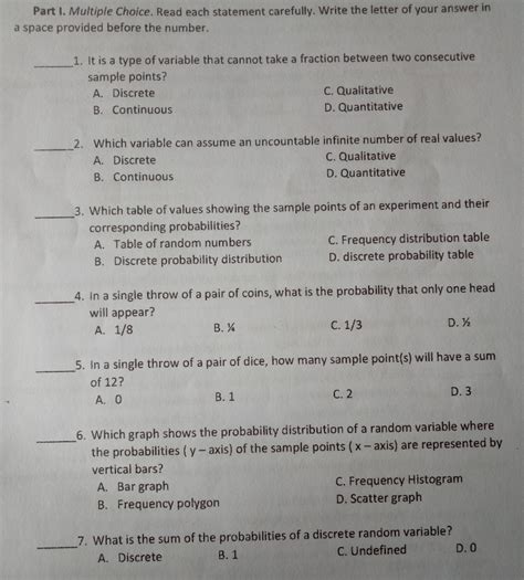 Solved Part I Multiple Choice Read Each Statement Carefully Write