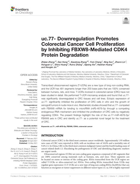 Pdf Uc Downregulation Promotes Colorectal Cancer Cell