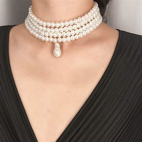 Amazon Daimay Simulated Pearl Chokers Multi Layer Pearl Necklace