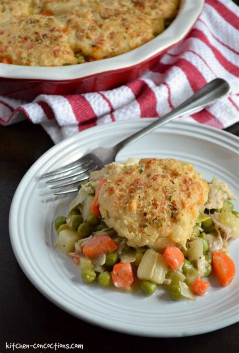 Turkey Pot Pie With Cheddar Herb Biscuit Topping Kitchen Concoctions