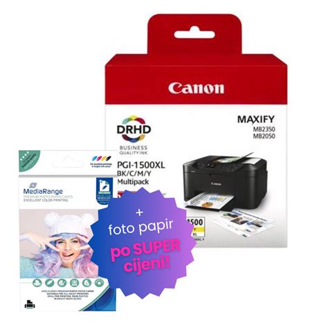 Komplet Tinta Canon Pgi Xl Bk C M Y Original Foto Papir