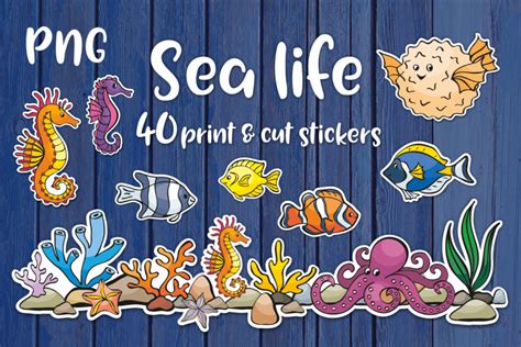 Sea Life Printable Stickers Bundle PNG - Crella