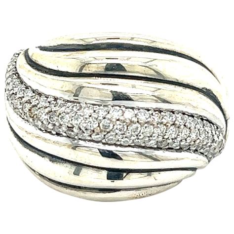 David Yurman Authentic Estate Diamond Sculpted Cable Ring Silver