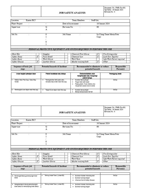 contoh jsa  personal protective equipment risk management