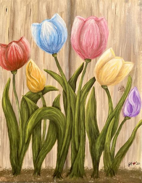 Tulip Garden Acrylic Blending Canvas Painting Diy Flower Painting