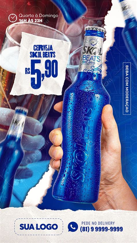 Post Story Distribuidora Cerveja Skol Beats Social Media Psd Editável