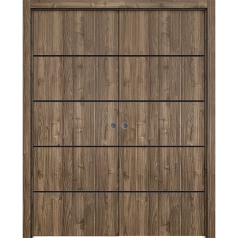 Sliding French Double Pocket Doors 56 X 80 Inches Planum 0015 Walnut With Frosted Glass Kit