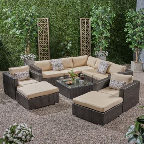 Kyra Outdoor Seater Wicker Sectional Sofa Set With Sunbrella Cushions