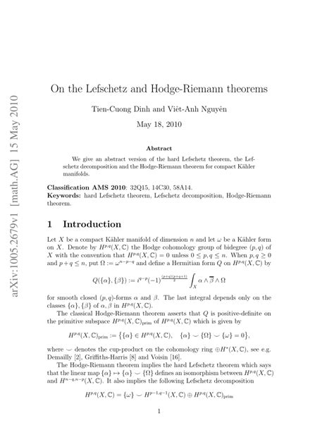 PDF On The Lefschetz And Hodge Riemann Theorems