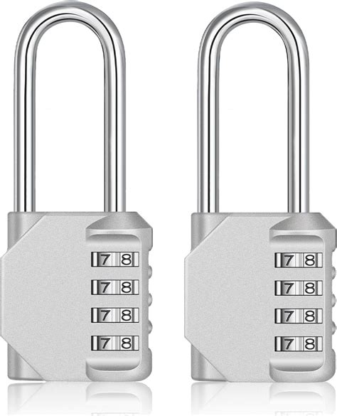 Long Shackle Padlock 2 Pack 4 Digit Combination Lock Resettable