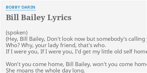 BILL BAILEY LYRICS By BOBBY DARIN Won T You Come Home