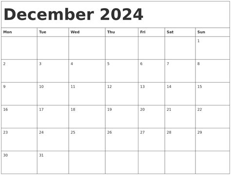 December 2024 Calendar Template