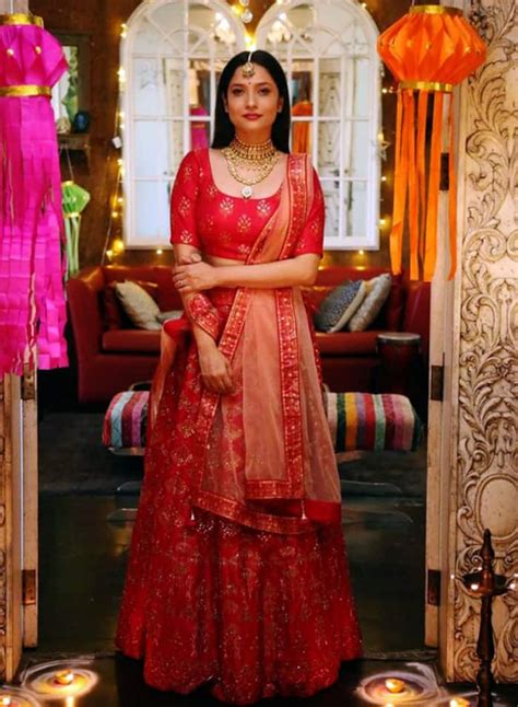 Ankita Lokhande Wears A Gorgeous Red Embroidered Lehenga For Diwali