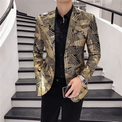 New Blazer Para Hombre De Lujo Con Estampado De Rayas Doradas