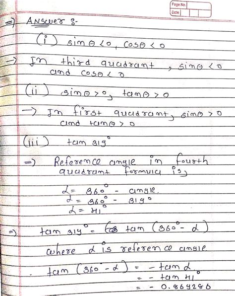 Solved Determine The Quadrant In Which The Terminal Side Of θ Lies