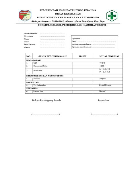 Formulir Hasil Pemeriksaan Pdf