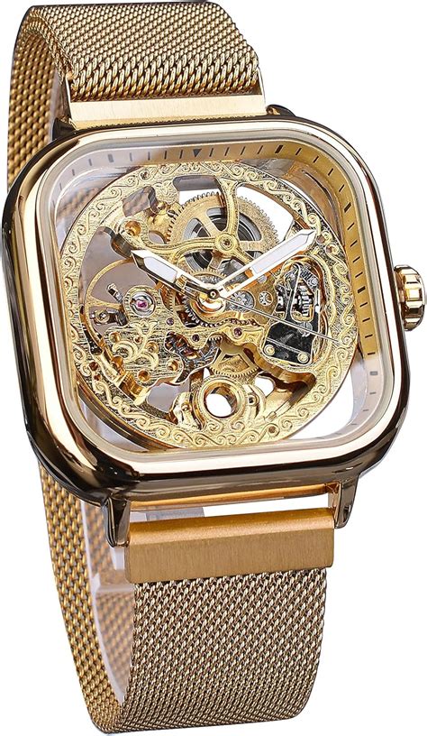 FORSINING Reloj automático de pulsera mecánico dorado para hombre