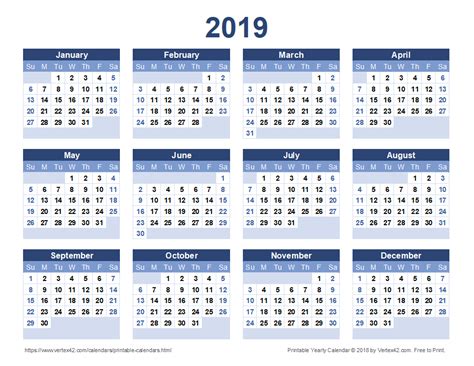 2019 Yearly Calendar Printable And Enjoyable Learning