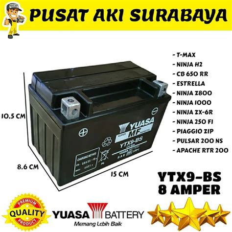 ASLI ORIGINAL AKI YUASA YTX9 BS 8 AMPER NINJA 250 ACCU PIAGGIO ZIP T