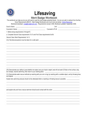 Lifesaving Merit Badge Workbook - Fill Online, Printable, Fillable ...