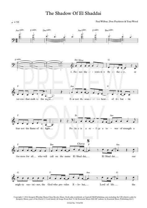 The Shadow Of El Shaddai Lead Sheet Lyrics And Chords Paul Wilbur