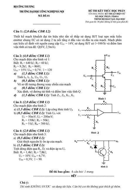 De thi ktdt Đề cương ôn tập Kỹ thuật điện tử HAUI BỘ CÔNG THƯƠNG