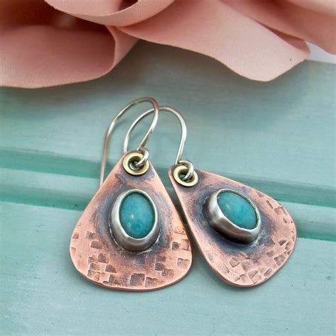 Handmade Mixed Metal Earrings Rustic Earrings Metal Dangle