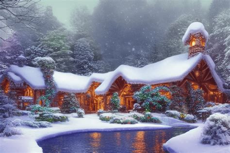 Thomas Kinkade Christmas Log Cabin In The Snow · Creative Fabrica
