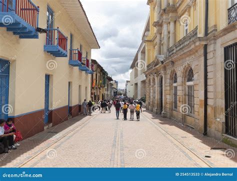 An Antique Colonial Street In Candelaria Neighborhood At Bogota