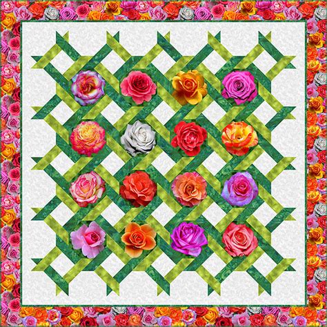 Free Pattern Rose Trellis In 2020 Lattice Quilt Rose Quilt Quilt Patterns Free