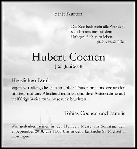 Alle Traueranzeigen für Hubert Coenen trauer rp online de