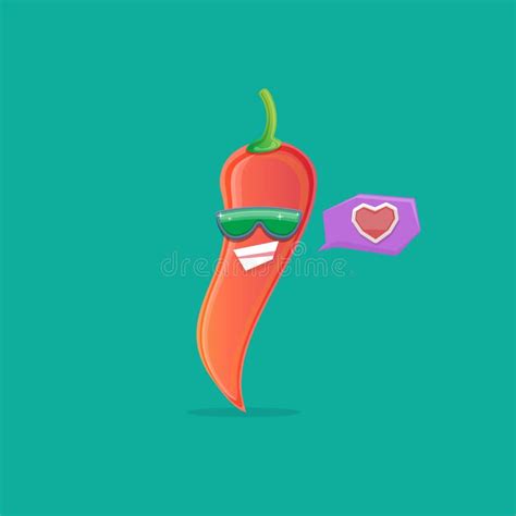 Vector Funny Cartoon Red Hot Chilli Pepper Character With Sunglasses Isolated On Azure