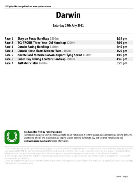 Fillable Online Darwin Printable Form Guide Saturday 24th July 2021