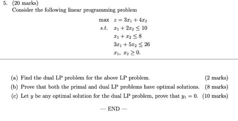 Solved Max 5 20 Marks Consider The Following Linear