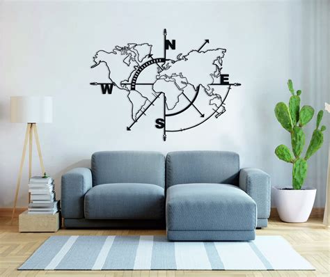 Metal World Map Wall Art Compass World Map Compass Wall Decor Metal