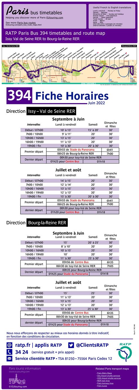 Ratp Bus Maps Timetables For Paris Bus Lines 390 To 399
