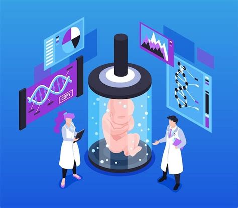 Free Vector Human Cloning Isometric Illustration With Scientists